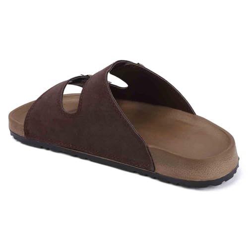 Image of Men's Double Buckle Sandals | Adjustable Strap Slip-On Comfort Slides | Cushioned Footbed Anti-Skid Casual Slippers for Regular Wear Indoor Outdoor
