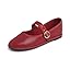 Red Vegan Leather Mary Jane With Round Buckle