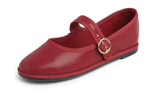 FEVERSOLE Women's Soft Classic Mary Jane Memory Foam Cushioned Comfort Round Toe Metal Buckle Flats Walking Shoes