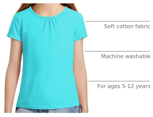 Image of Girls Short Sleeve Shirts Cotton Crew Neck T-Shirt Kids Plain Tees Tops Size 5-12 Years