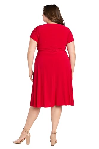 Image of R&M Richards Women's Cascade Wrap Dress with V-Neck & O-Ring Rhinestone Buckle, Work to Weekend Short Sleeve Flowy Silhouette