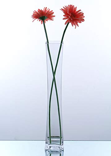 Wgv Tall Masterpiece Glass Vase, 3" W X 17.7" H, (Multiple Sizes Choices) Clear Large Block Gathering Concaved Floral Centerpiece, Wedding Event Home Decor, 1 Piece (Vxv0418) #TOP3