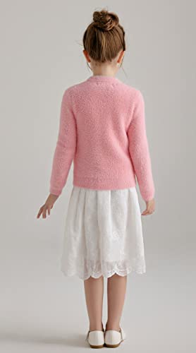 SMILING PINKER Girls Cardigan Crewneck Fuzzy Button Sweater Long Sleeve Winter Eyelash Jacket for Dress3
