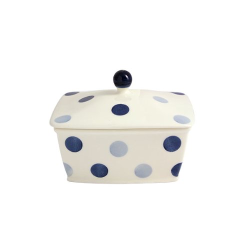 Fairmont & Main - Set di 2 burriere in gres porcellanato a Pois, Colori: Blu/Bianco Crema