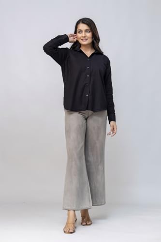 Image of Women's Linen Blend Shirt | Casual Collared Button Down Shirt for Women | Solid Color Full Sleeve Oversized Fit | Summer Casual & Office Wear Top