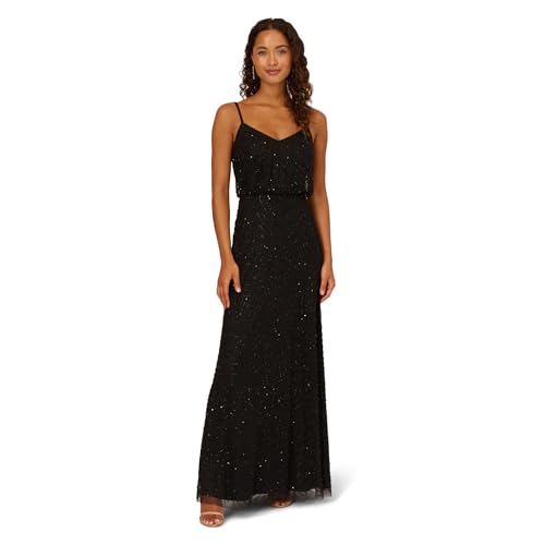 Adrianna Papell Women's Long Beaded Blouson Gown - Black - 16