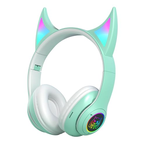 Teksome Auriculares inalámbricos supraaurales,Auriculares inalámbricos supraaurales, Devil Cat Ear, Ligeros, Auriculares portátiles para