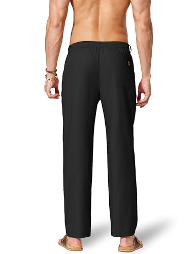 Image of COOFANDY Men's Cotton Linen Pants Casual Drawstring Dress Pants Beach Summer Lightweight Trousers