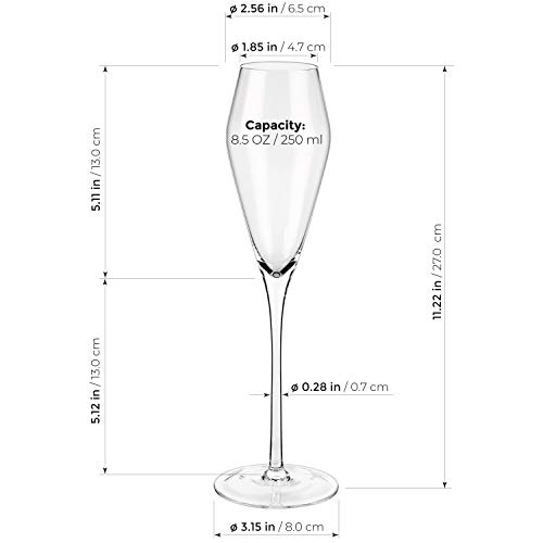 Luxbe - Champagne Crystal Glasses, Set Of 4 - Tulip Shape Modern Elegant Sparking Wine Glasses, Hand Blown - Good For Wedding, Anniversary, Christmas - 8.5Oz / 250Ml #TOP2