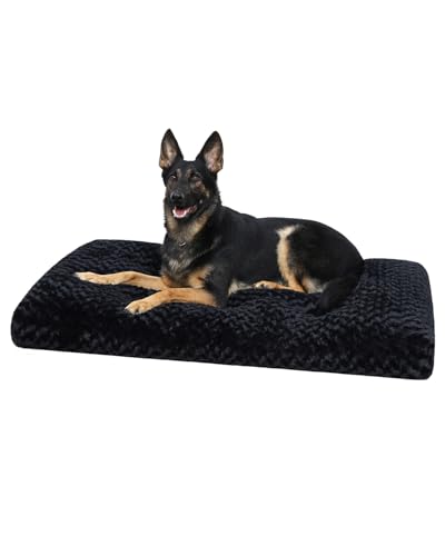 KSIIA Washable Dog Bed Anti-Slip Dog Crate Beds Deluxe Plush Kennel Pad Comfy Pet Sleeping Mat for Large Dogs 35 x 23 Black
