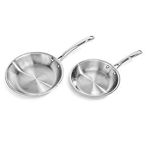 Berghoff Professional 18/10 Stainless Steel Tri-Ply 2Pc Fry Pan Set, 8 Inches, 10 Inches, Induction Cooktop Ready, Fast, Evenly Heat, Oven Safe