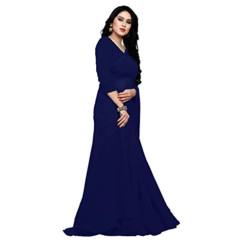 Image of StyleScope Women's Plain Georgette Saree With Georgette Plain Matching Unstitched Blouse Piece (Plainn)