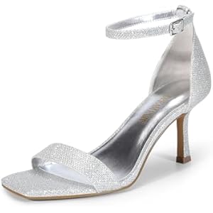 DREAM PAIRS Women's High Stilettos Open Square Toe Ankle Strap Heels Sexy Fashion Comfort Dress Shoes Wedding Bridal Pumps Heeled Sandals 8 Silver-glitter