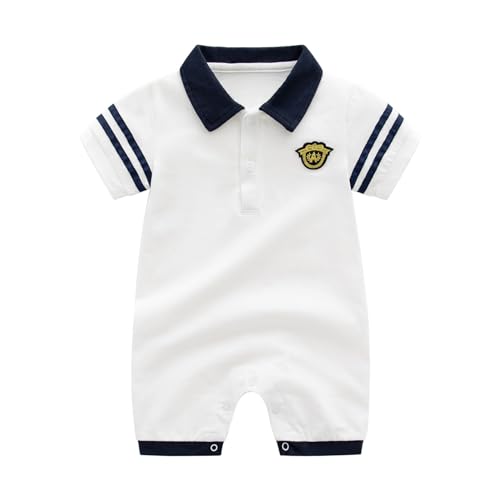 Image of Auro Mesa Baby Boys Polo Romper Short Sleeve Collared Cotton One-Piece Coverall Summer Baby Stuffs outfits