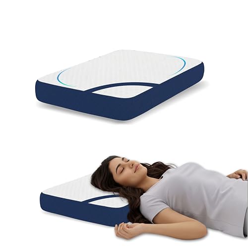 Image of Neck Relief Orthopedic Pillow, Shredded Memory Foam Support, White /Blue Jacquard Case, Aligned Spine Bedding for Side and Back Sleeper, Supportive Sleep aid,66x38x12 cm