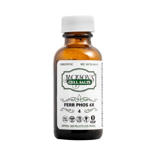 Jacksons #4 Cell Salt Ferr phos 6X (500 Pellet Bottle) Certified Vegan Lactose-Free Schuessler Tissue Salt Ferrum phosphoricum 6X (Made in USA)