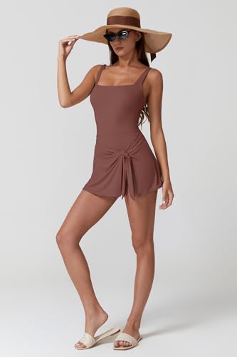 Image of QINSEN Square Neck Swim Dress for Women Tummy Control One Piece Swimsuit Wrap Bathing Suit