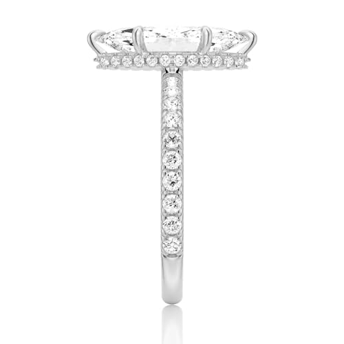 MSBLUE® French Pavé 1ct DEW Center Marquise Moissanite Engagement Rings with Hidden Halo | D Color VVS1 Clarity | 925 Sterling Silver Rhodium Finished Bridal Jewelry, Perfect For Proposal, Wedding & Travel3