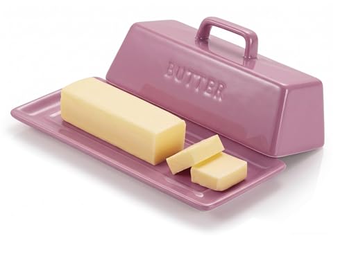 Kook Ceramic Butter Dish with Lid, Countertop, Dishes, Tray, Dusty Rose