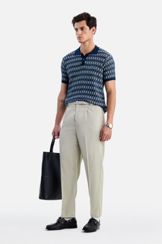 Image of SNITCH Men Trousers Formal Wear | Relaxed Fit Straight Leg Pleated Front & Turned-up Hem Design | Polyester Blend Medium-Stretch Fabric for Office Meetings & Daily Professional Use