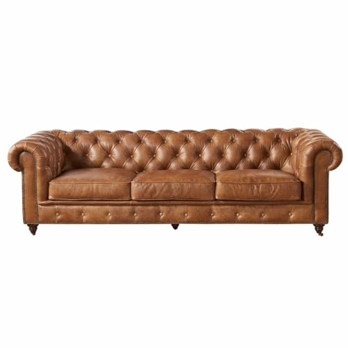 Image of Classic Leatherette Chester Sofa Set Button Tufted, Classic Style Sofa Set 6-Person Sofa for Living Room, Office, and Hallway Colour (Brown Leatherette, 3+2+1=6 Seater Sofa)