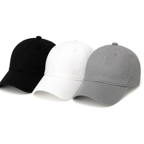 Image of Amazon Brand - Anarva Unisex Cotton Baseball Cap Pack of 3 - Adjustable Strap Back Hat for Men & Women | Breathable Casual Sports Caps for Outdoor, Running, Travel