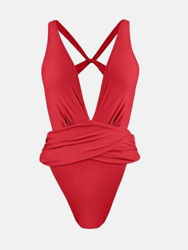 Image of CUPSHE Women's Monokini One Piece Swimsuit Plunging V Neck High Cut | Wide Straps, Crisscross Open Back, Removable Soft Cups, Wrap Waist, Extra Cheeky Coverage, Sexy Bathing Suit