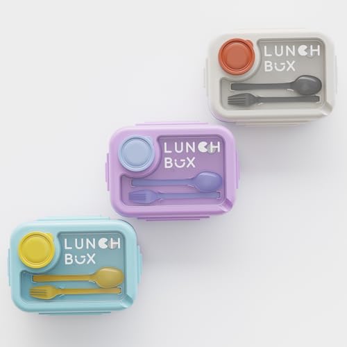 Image of Stainless Steel Lunch Box for Kids & Adults, 3 Compartment Bento Box with Spoon Fork, Leakproof BPA Free Tiffin for School Office College Travel (Grey)