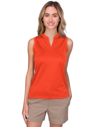 Three Sixty Six Womens Quick Dry Polo Shirt - Sleeveless and Collarless Golf Shirts w/ 4-Way Stretch Fabric and UV Protection Electric Orange