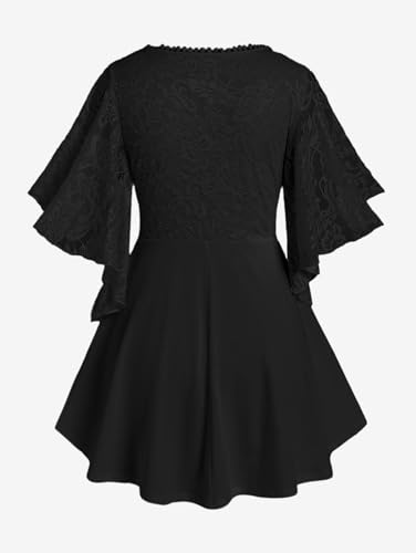 ROSE GAL Plus Size Lace Panel Butterfly Sleeve Blouse2