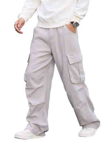 Zewool Pantalones Cargo Vaqueros de Pierna Ancha para Hombre Holgados de Peso Medio con Bolsillos Skater Y2k Hip Hop Streetwear Relaxed Loose Fit 2000s Skateboard Hiking Travel,B10 Gris,XXL