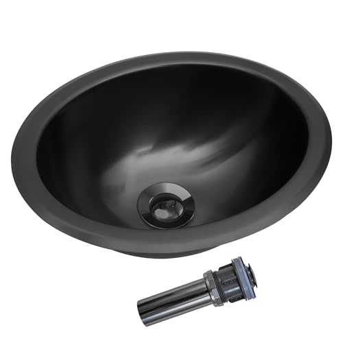 LQS Black Oval RV Kitchen Sink 13.39 x 10.55 Small Bathroom Sinks for RVs Stainless Steel Small RV Sink with Oval RV Kitchen Sink Features Includes Sink Drain Assembly