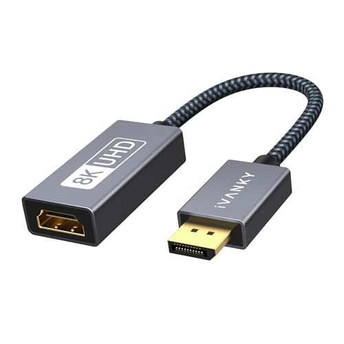 IVANKY 8K@60Hz Active DisplayPort to HDMI Adapter Uni-Directional DP 1.4 to HDMI 2.1 Male to Female Active DP to HDMI Adapter 8K 60Hz Compatible for Desktop Tablets AMD NVIDIA Monitor Projector