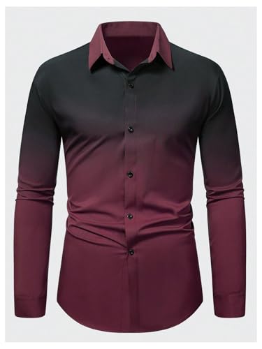 Men's Ombre Dress Shirts Casual Long Sleeve Button Down Business Shirt3