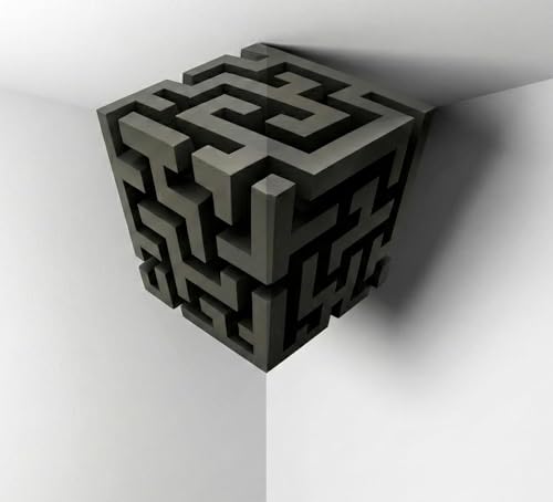 Impossible Corners 3D Wandaufkleber – Optische Täuschung Würfel & Labyrinth Design, Selbstklebendes Corner Wall Art, Abziehbar & Rückstandslos, Moderne Wanddeko für Wohnzimmer, Büro & Schlafzimmer (B)