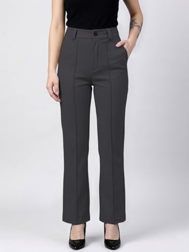 Image of Women's High Waist Formal Straight Fit Trousers Premium Stretch Office Pants Front Pleated Design Smart Workwear Bottom for Office, Casual & Business Wear