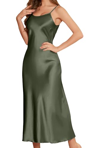 ALCEA ROSEA Women's Long Satin Slip Dress Nightgowns Adjustable Strap Maxi Dress Silky Gown V Neck...