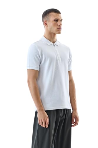 Image of SNITCH Men's Polo T-Shirt | Textured Design & Zipper Closure | 100% Cotton Fabric, Breathable & Durable | Regular Fit, Casual Wear