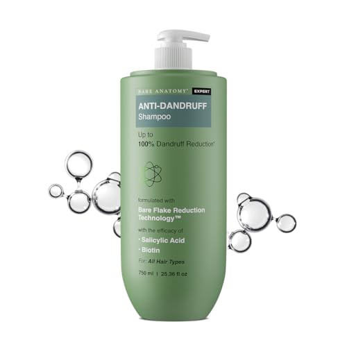 Bare Anatomy Expert Champú anticaspa | Hasta un 100% de reducción de la caspa | Se dirige al cuero cabelludo graso y elimina las escamas secas | 750 ml