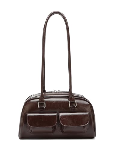 Women's Y2K Retro College PU Leather Clutch Shoulder Strap Handbags with Pockets