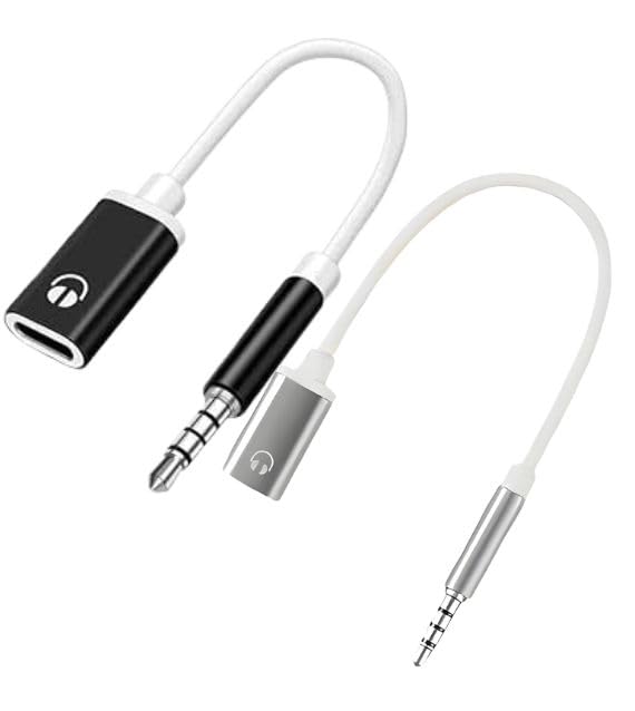 Type-C to 3.5mm Audio Adapter (2-Pack) Male AUX to USB-C Female Converter Cable for Headphones Speakers MP3 Laptop وصلة صوت تايب سي للموبايل والسماعات واللابتوب (Black/Gray)