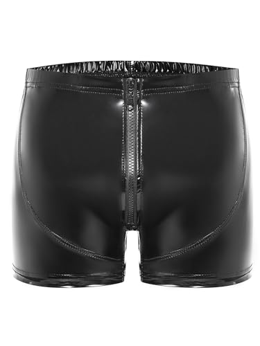 Men's Wet Look Latex PVC Leather Shorts Swimsuits Bulge Pouch Boxer Brief Club Hot Pants2