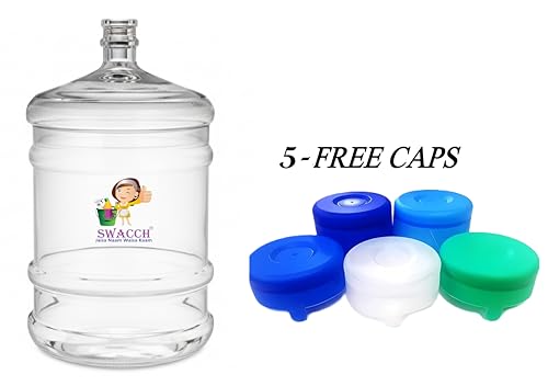 Image of Water Dispenser Plastic Bottle 20L+ 5 Plastic Caps Free I Mineral Water Dispensers Jar I Drinking Water Can I BPA Free Water Bottle Large Container with Thread Cap Multi Colour