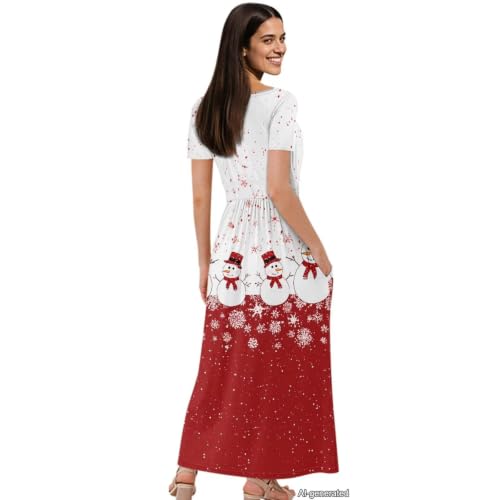 Image of Women's Fall Summer Short Sleeve Ankle Length V-Neck Party Dress with Pockets Size S-3XL