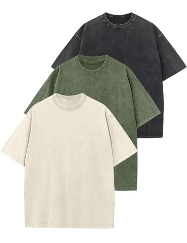 Arssm 3 Pack Men Oversized T Shirts Vintage Tee Loose Fit Short Sleeve Casual Streetwear Baggy...