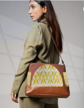 Image of ENSAC Women's Premium Cotton /Full Sling Shoulder Bag | Ladies Purse Handbag | Special & Luxury Gift (SLING-U LEAF-DARK BROWN)