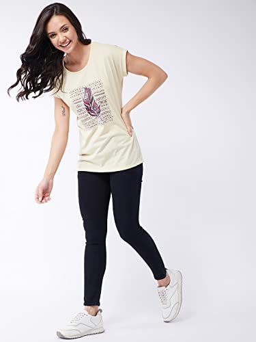 Image of Modeve Women Printed Cotton Blend Half Sleeve Round Neck T-Shirt for Summer