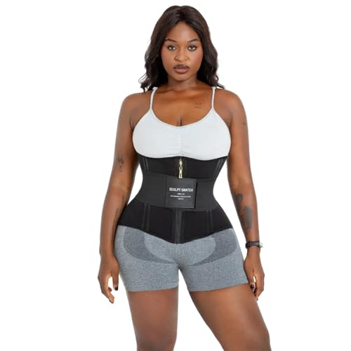 Sculpt Snatch 2-in-1 Double Compression waist trainer for women Adjustable 3-Row Hooks waist cincher corset tummy control belt workout belt Firm Support faja Postpartum Shapewear(Black 3XL)