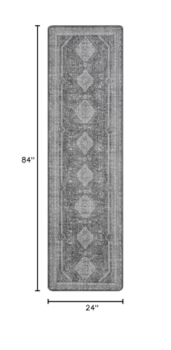 GENIMO 2x7 Non Slip Hallway Runner Rug, Machine Washable, Thin & Low Pile Lightweight for Kitchen, Laundry, Entryway, Bedroom & Living Room, Gray
