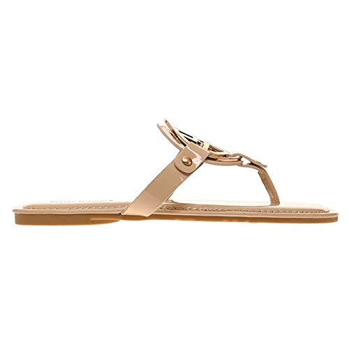 Image of Pierre Dumas Women's Medallion Vegan Slide Thong Flip Flop Flat Sandal